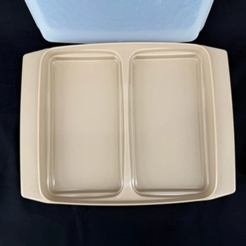 Vintage Tupperware Deviled Egg Keeper 723 Almond Beige 16 Slot Carrier with Lid
